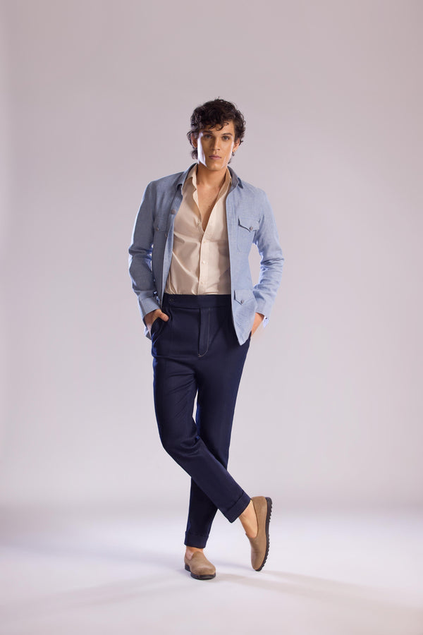 Linen Safari Overshirt in Sky Blue