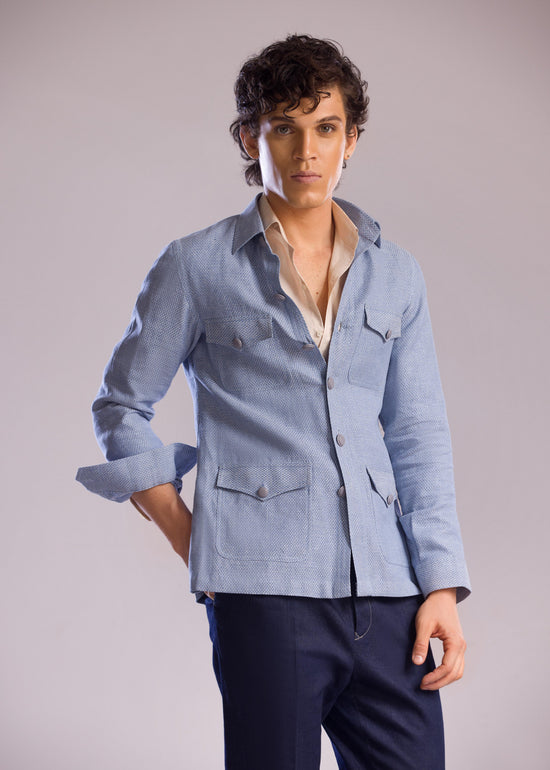 Linen Safari Overshirt in Sky Blue