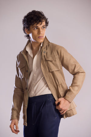 Mohtaram - Safari Overshirt with Zip & Button Closure and Patch Pockets