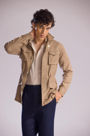 Mohtaram - Safari Overshirt with Zip & Button Closure and Patch Pockets