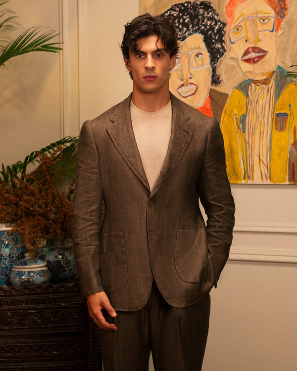 Convertible Sports Jacket in Brown Linen