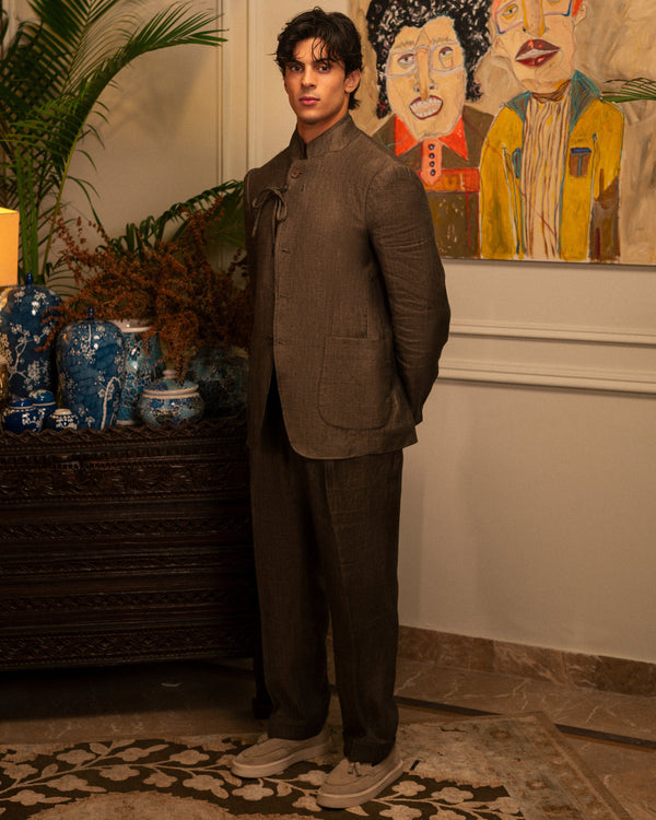 Convertible Sports Jacket in Brown Linen