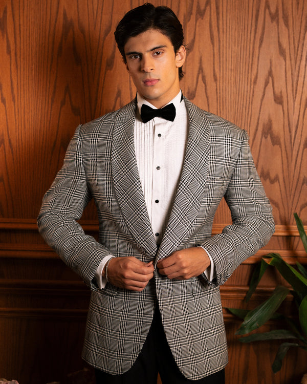 Glen Check Shawl-Lapel Dinner Jacket