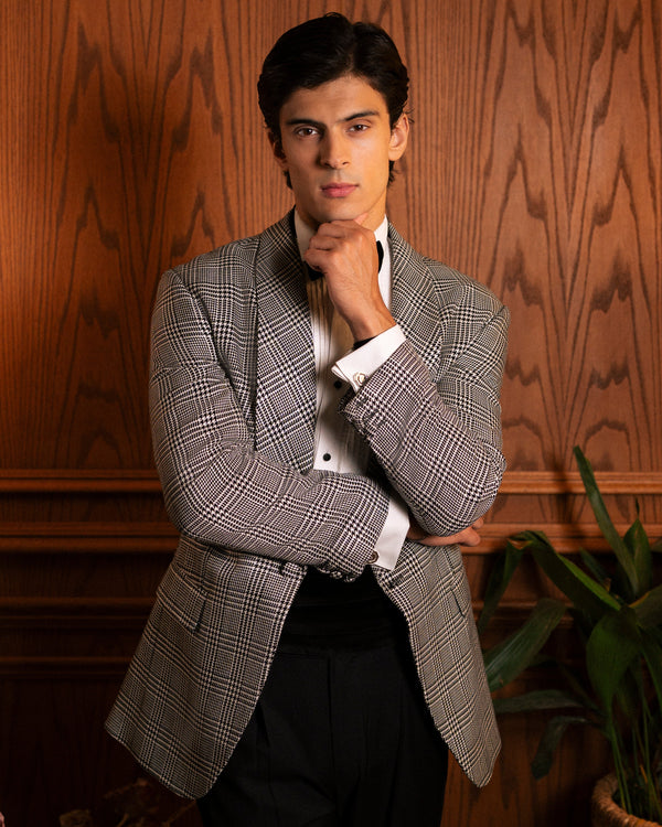 Glen Check Shawl-Lapel Dinner Jacket