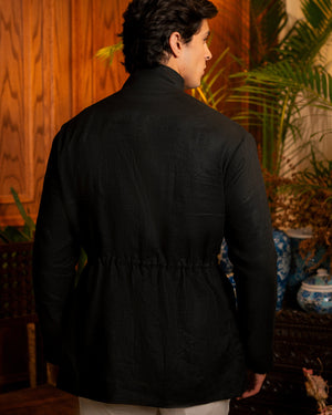 Linen Safari Overshirt in Black