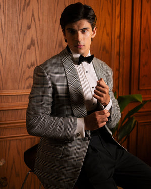 Glen Check Shawl-Lapel Dinner Jacket