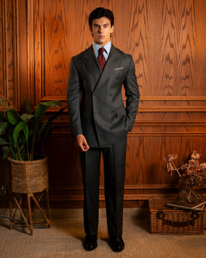 Grey & Charcoal Pinstriped Double-Breasted Suit