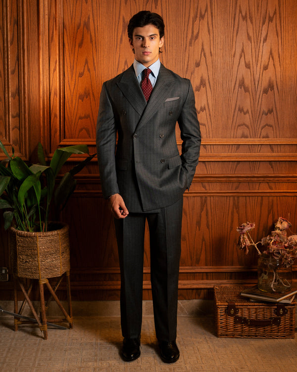 Grey & Charcoal Pinstriped Double-Breasted Suit