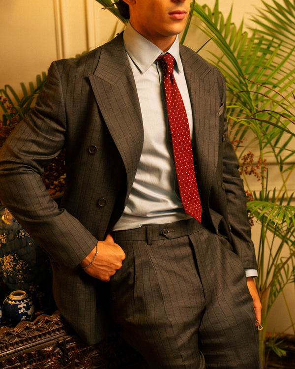 Grey & Charcoal Pinstriped Double-Breasted Suit