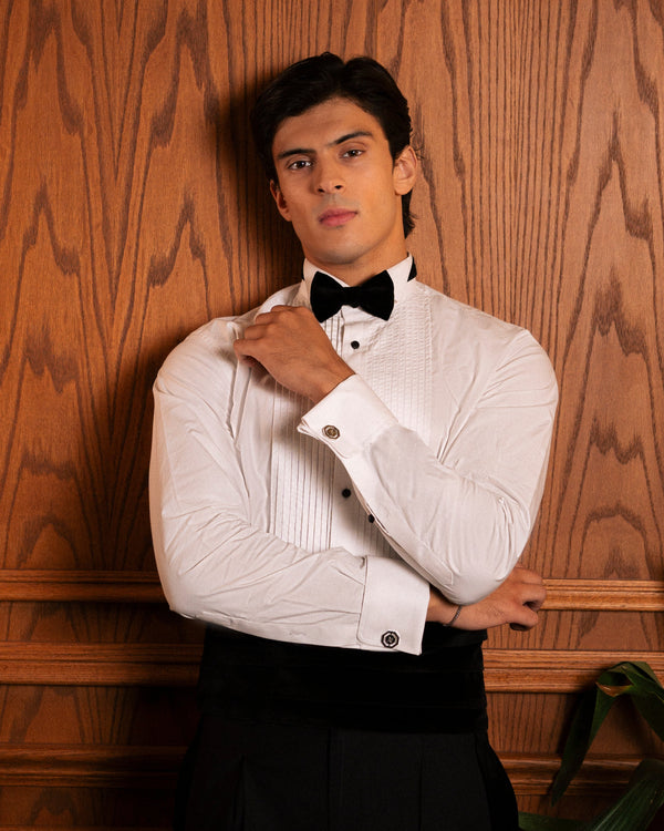 Black Evening Bow Tie & Pleated Cummerbund Set