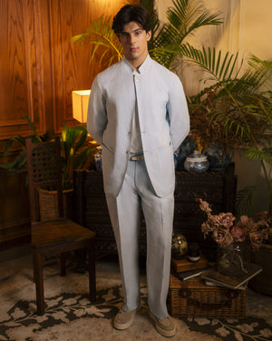 Ice Blue Seersucker Pleated Trousers