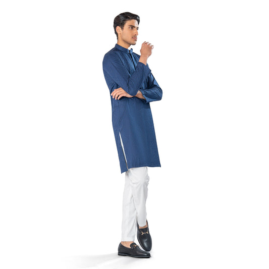 Navy Embroidered Kurta in Cross-Stitch Pattern