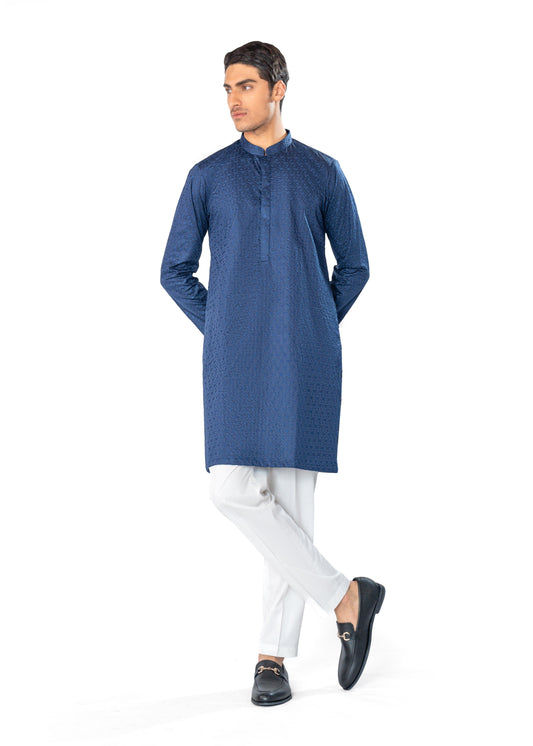 navy cross stitched kurta