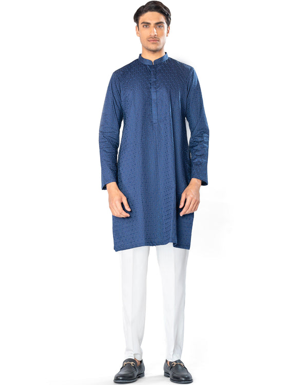 Navy Embroidered Kurta in Floral Pattern