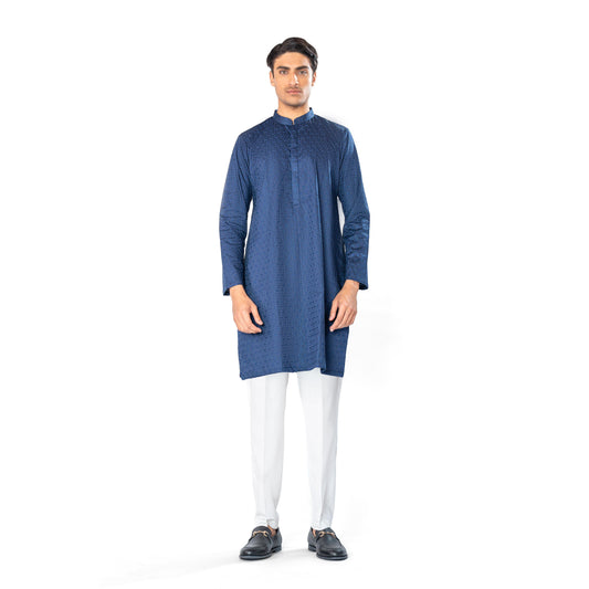 Navy Embroidered Kurta in Floral Pattern
