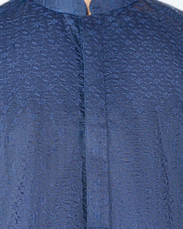 Navy Embroidered Kurta in Floral Pattern