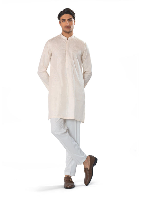 off white cross stitched kurta