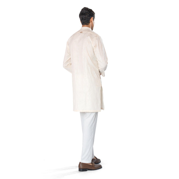 Off-White Embroidered Kurta in Cross-Stitch Pattern