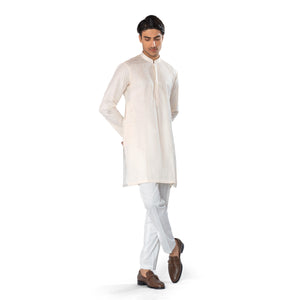Off-White Embroidered Kurta in Cross-Stitch Pattern