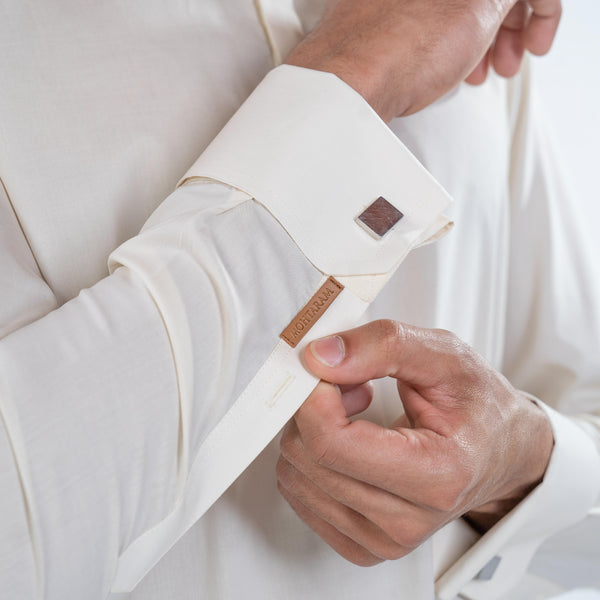 Off-White Kurta & Shalwar Set in Pima Cotton with French Cuffs