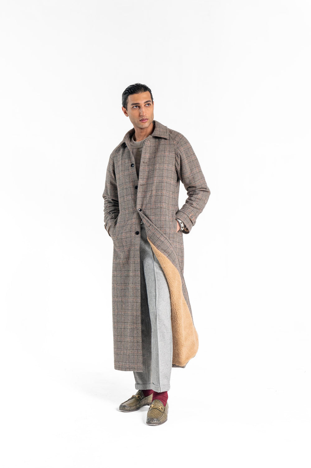 Plaid Overcoat with Sherling Lining