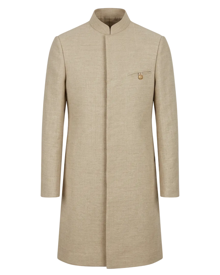 Sherwani in Oatmeal Textured Weave