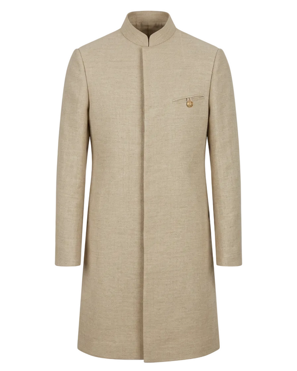 Sherwani in Oatmeal Textured Weave