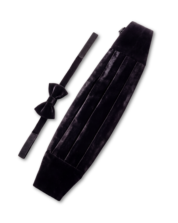 Black Evening Bow Tie & Pleated Cummerbund Set