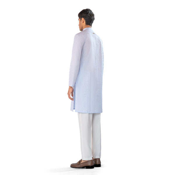 Sky Blue Embroidered Kurta in Floral Pattern