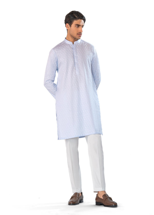 Sky Blue Embroidered Kurta in Floral Pattern