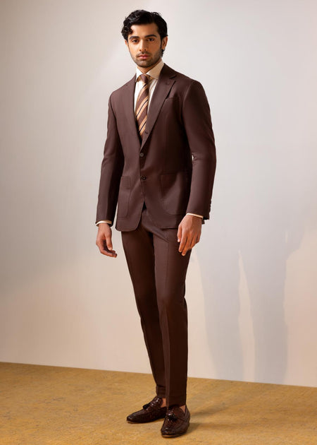 Mohtaram - Three Roll Two, 2-Piece Linen Suit in Chocolate Brown