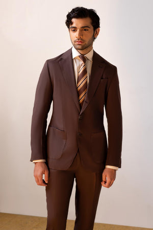 Mohtaram - Three Roll Two, 2-Piece Linen Suit in Chocolate Brown
