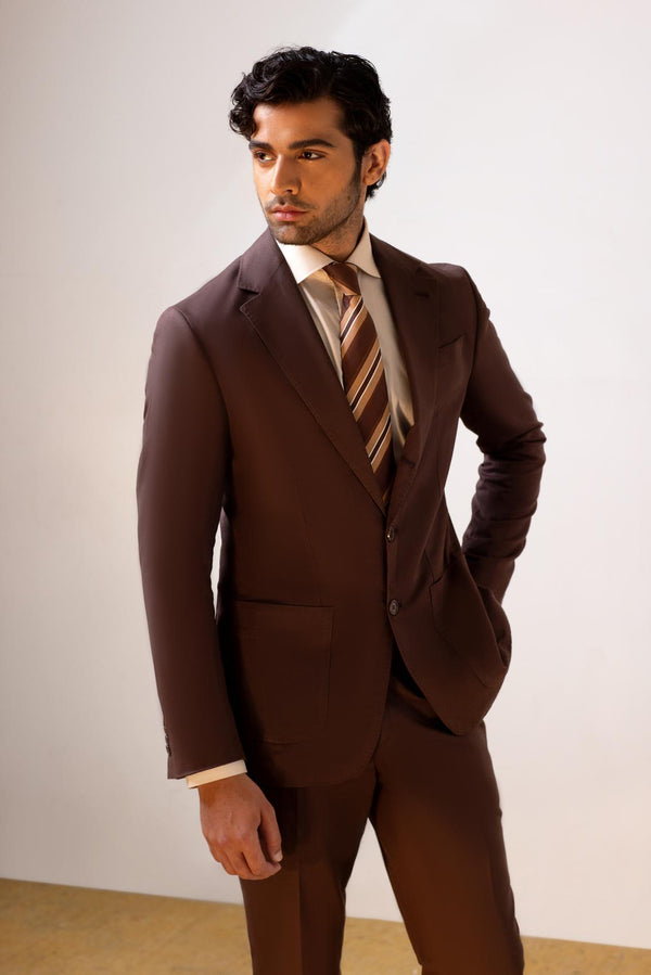 Mohtaram - Three Roll Two, 2-Piece Linen Suit in Chocolate Brown
