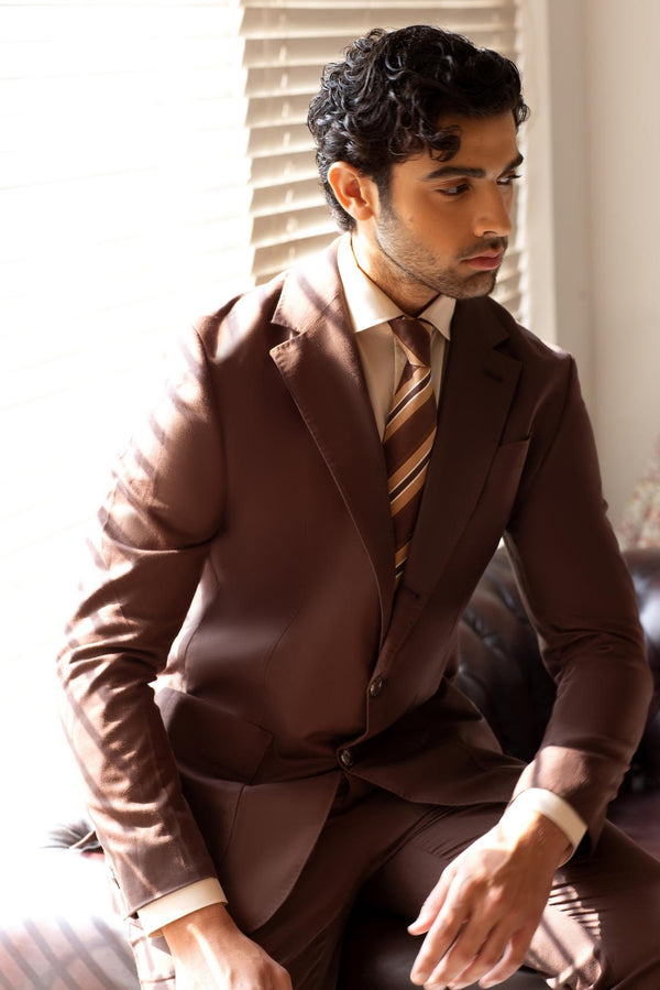 Mohtaram - Three Roll Two, 2-Piece Linen Suit in Chocolate Brown