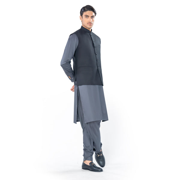 Traditional Waistcoat in Black Tropical Wool