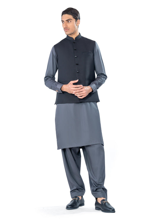 Traditional Waistcoat in Black Tropical Wool