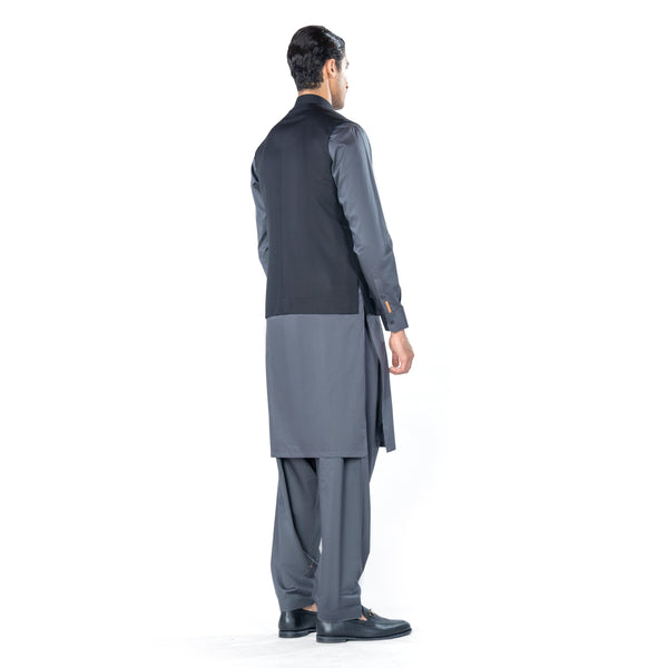 Traditional Waistcoat in Black Tropical Wool