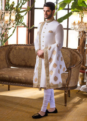 Pearl White Sherwani with Matte Gold Embroidery