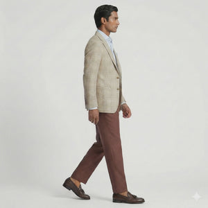 Beige Plaid Sport Jacket in Wool, Silk & Cotton